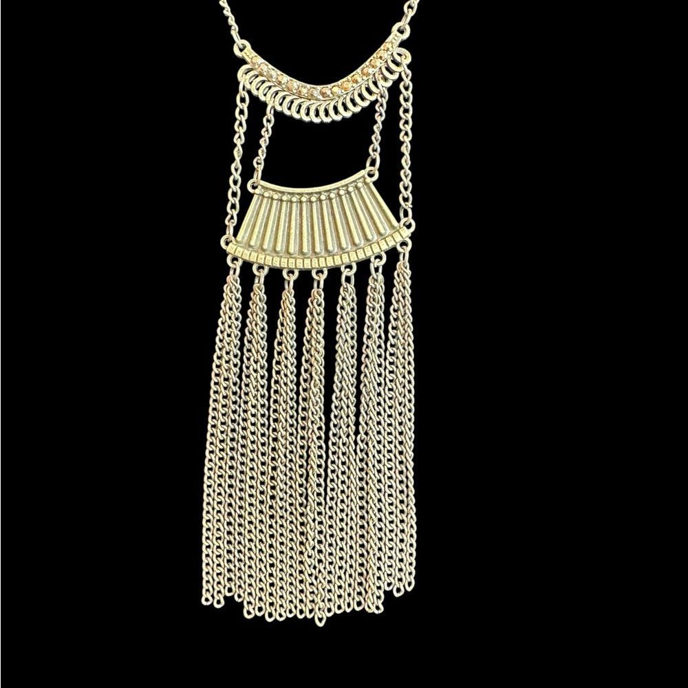 50N Elegant‎ Gold Tassel Necklace and Earrings